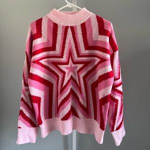 Mock Neck Pink Star Pattern Sweater